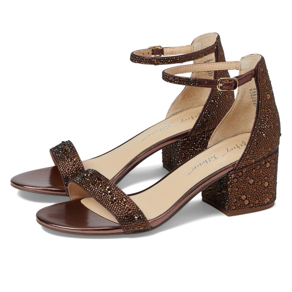 Betsey Johnson Brown Mari Rhinestone‎ Block Heeled Sandal Women's Size 6.5
